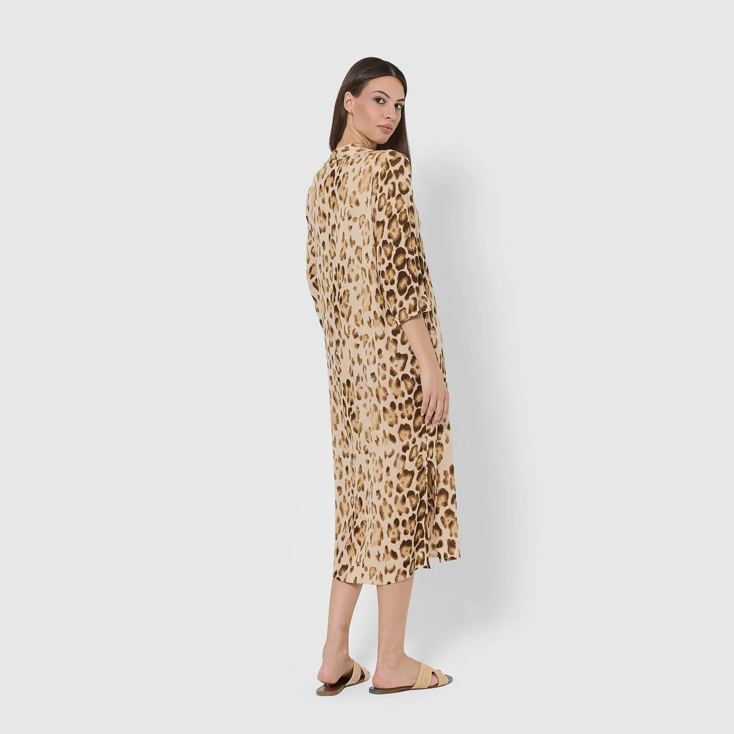 Vestido midi bambula detalles plisados pai marrón