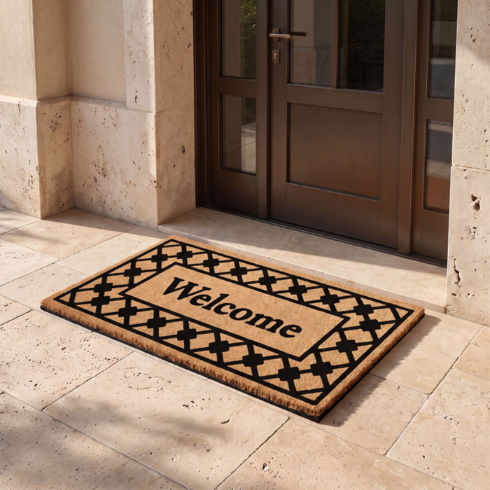 Zerbino Welcome con bordo geometrico in cocco - Multicolore