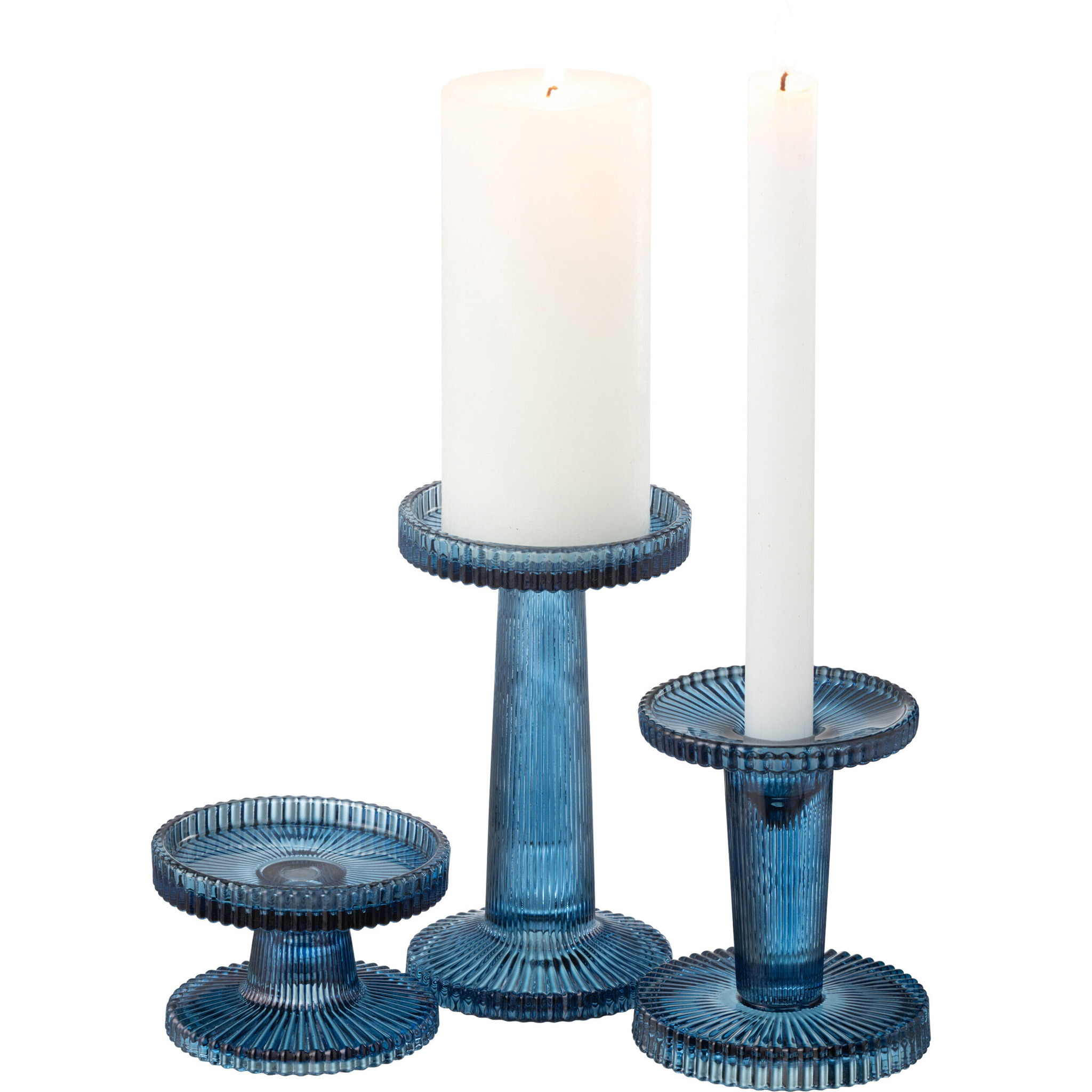 J-Line bougeoir Nelly - verre - bleu - 3 pcs