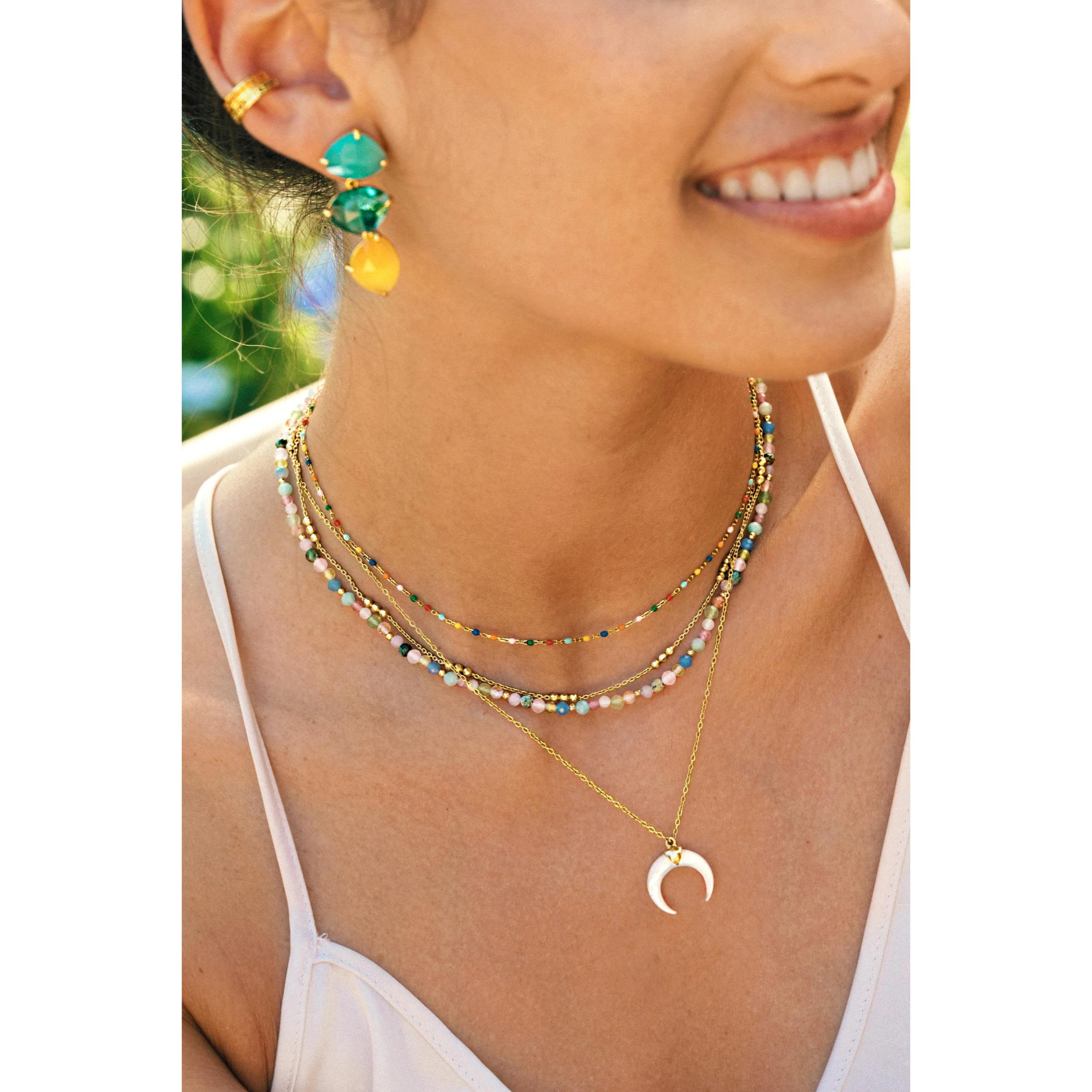 Collar Moonset Nácar Plata Baño Oro