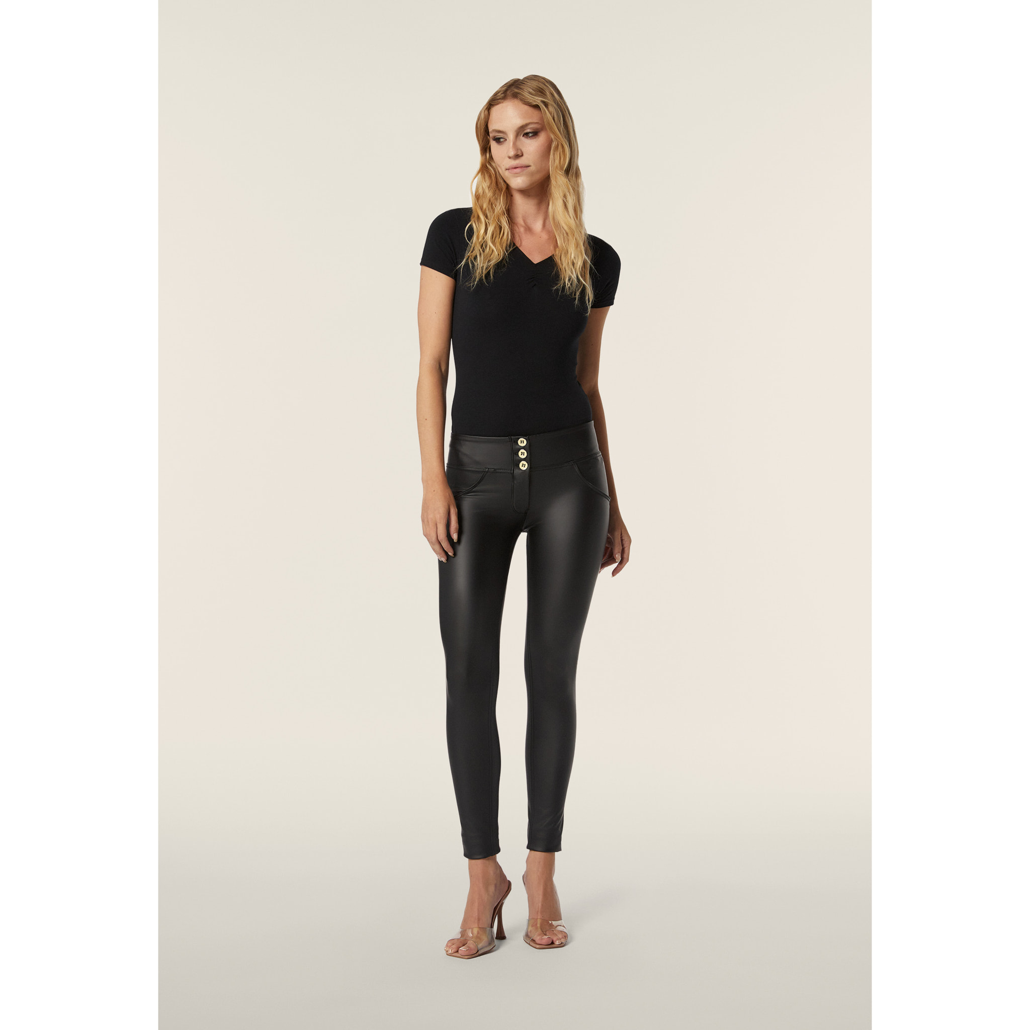 Pantaloni push up WR.UP® skinny vita media similpelle