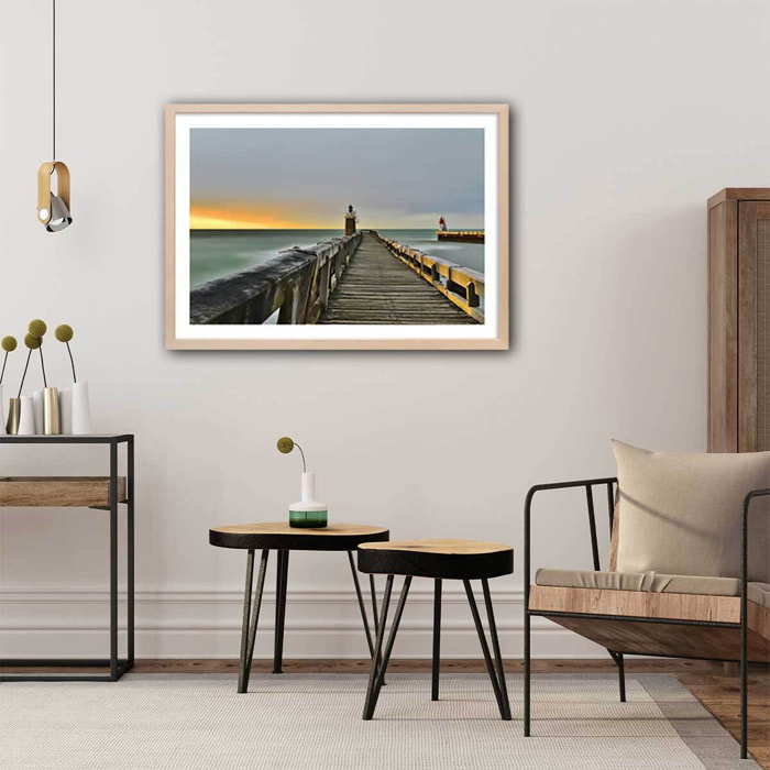 Affiche photo capbreton glassy sous estacade Affiche + cadre en bois - Chêne