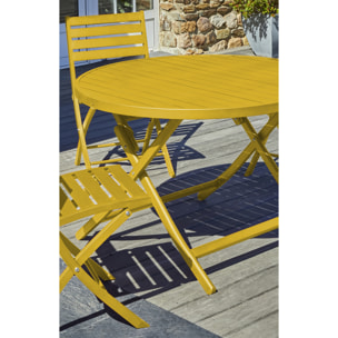 MARIUS - Table de jardin ronde pliante en aluminium jaune moutarde