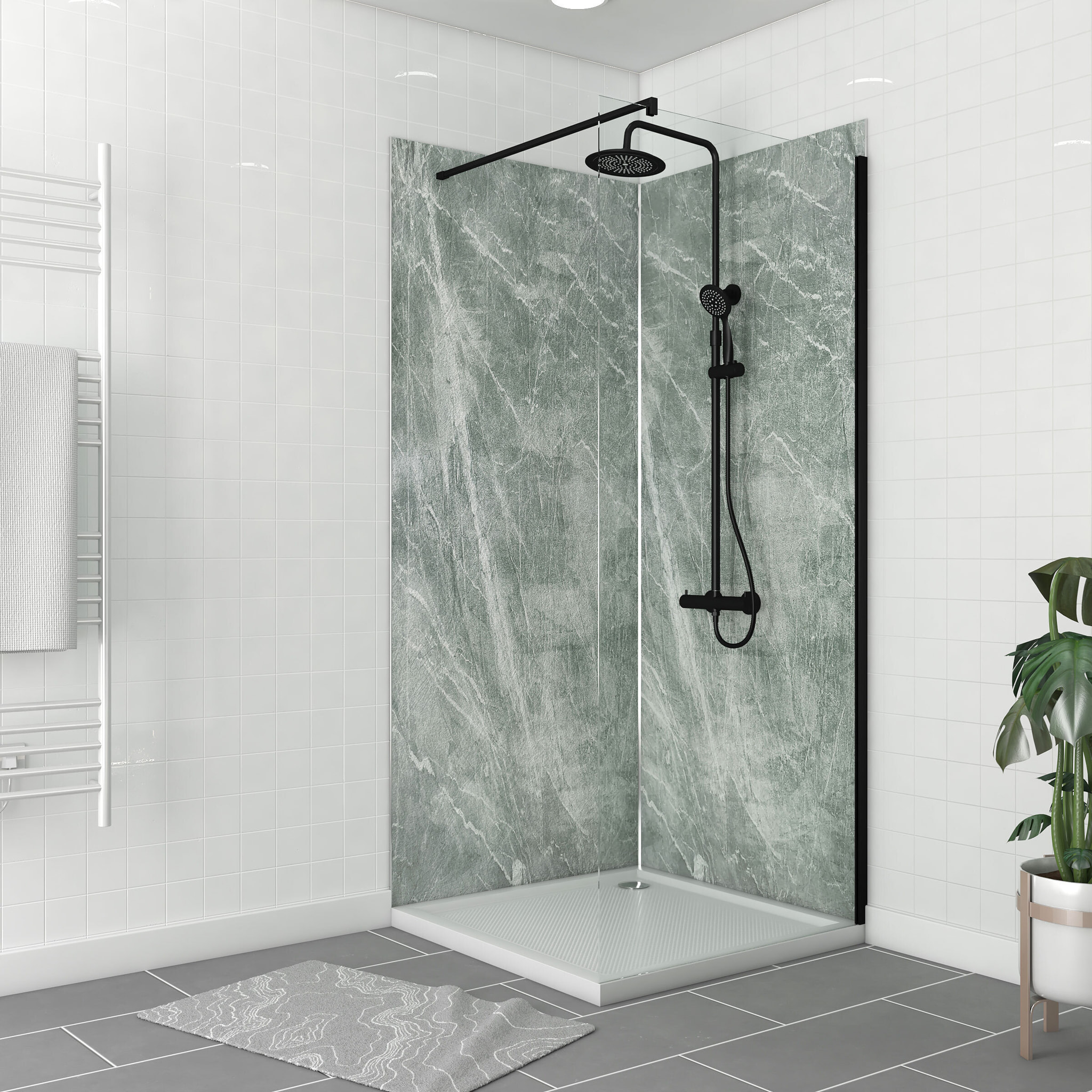 Pack de 2 Panneaux Muraux Pierre Artic Green 90+90x210 cm avec Profilés ANODISE BRILLANT - STONE'IT