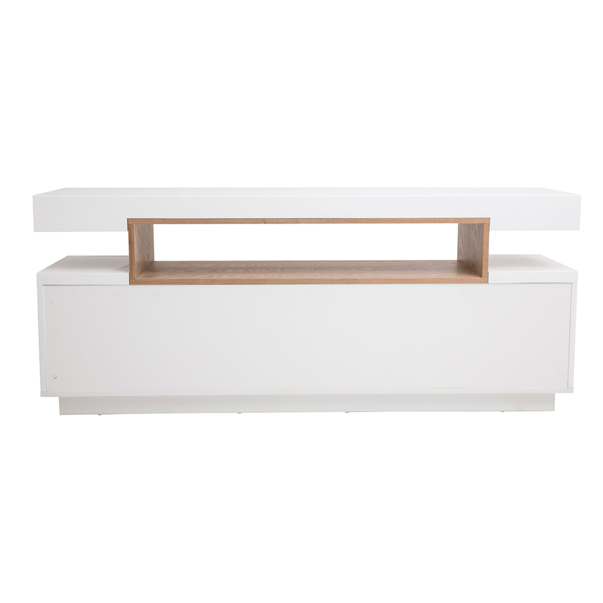 Buffet scandinave blanc laqué brillant et bois 4 portes L180 cm LIVO