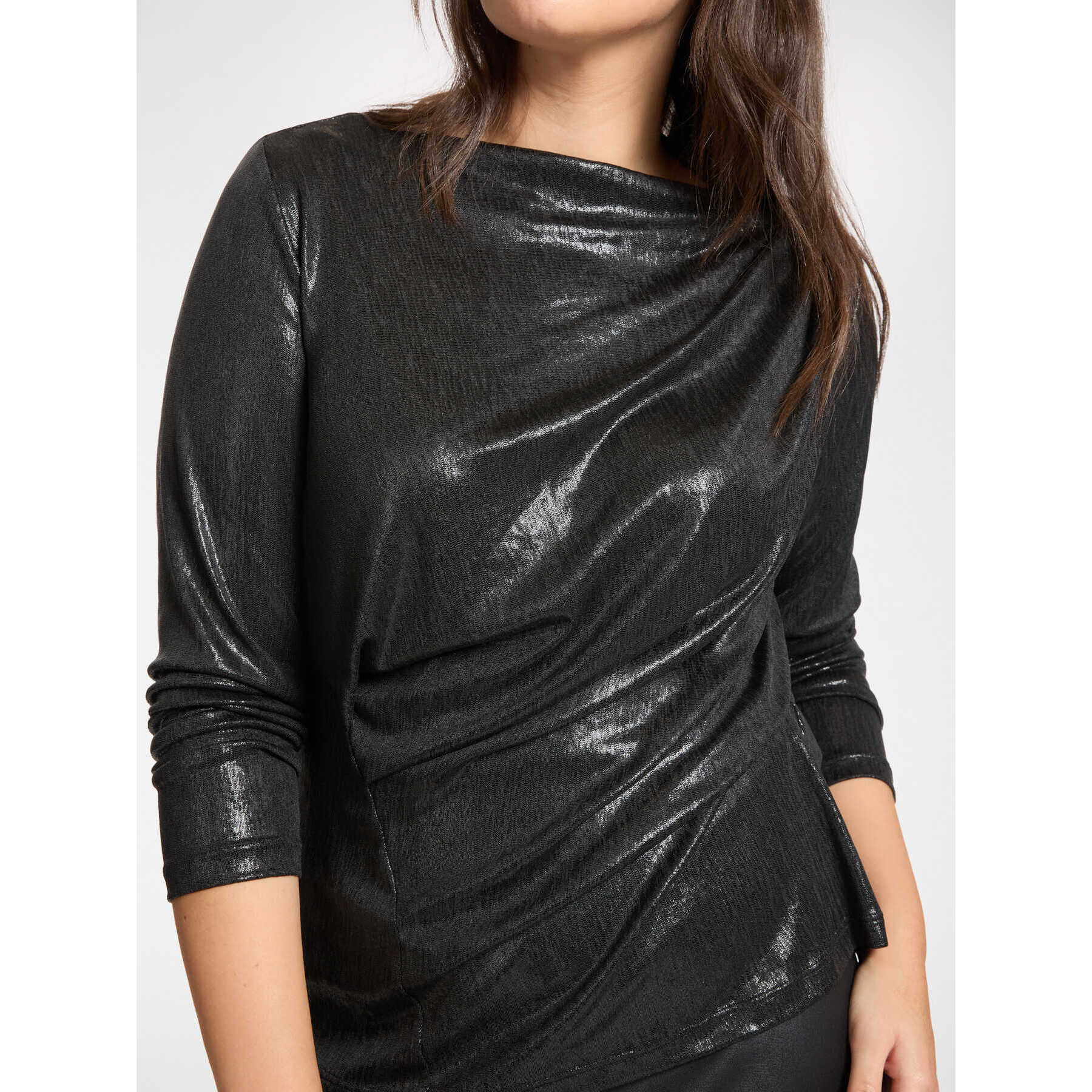 Elena Mirò - T-shirt drappeggiata in jersey laminato - Nero