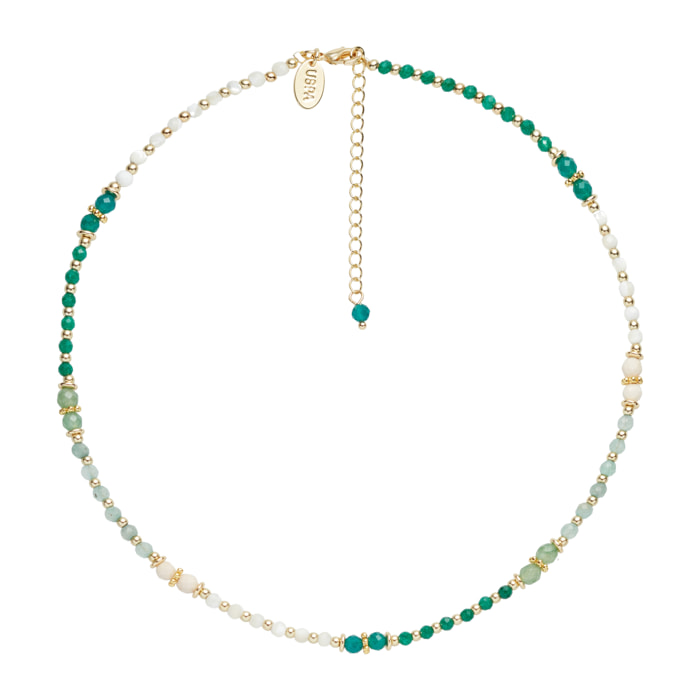 Collana U.S. Polo Assn. In metallo dorato con agata e pietre naturali multicolore
