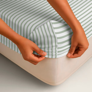 Cool Kids - Sábana bajera Estampada - Ajustable - 100% Algodón - Cuna/Maxicuna - Green Stripes