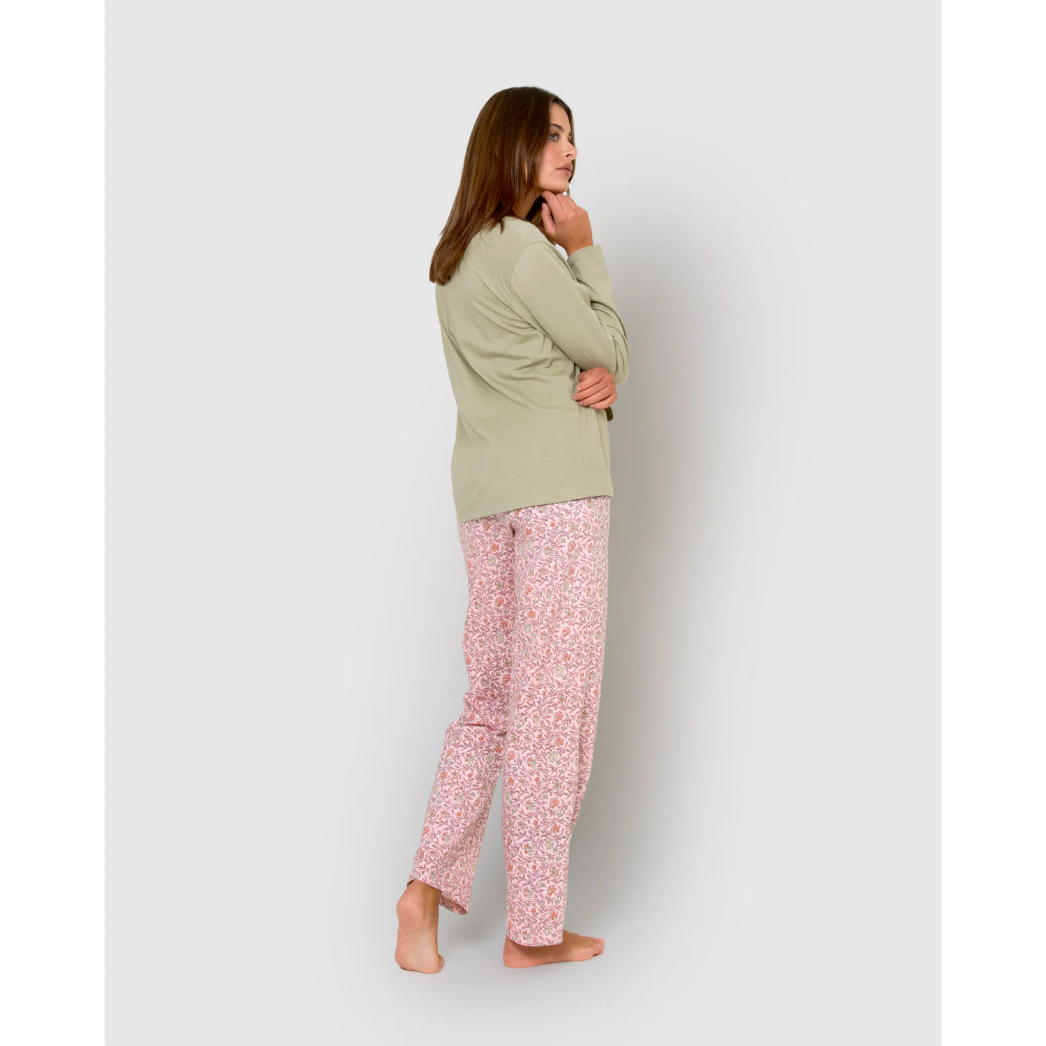 Pijama largo de algodón con escote pico nidila verde
