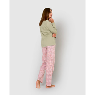 Pijama largo de algodón con escote pico nidila verde