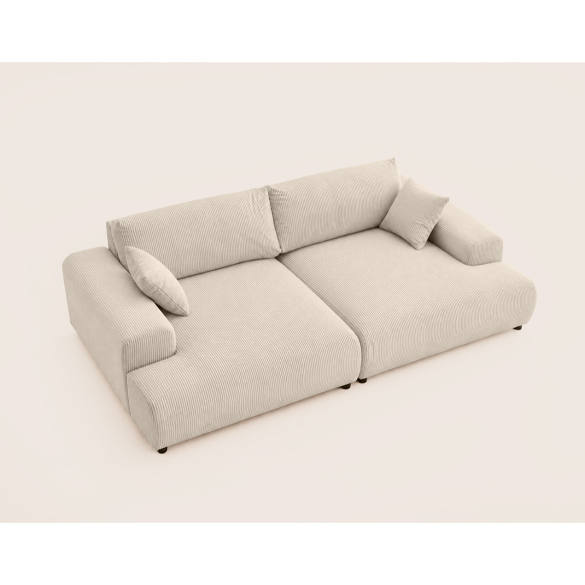 Garance - canapé droit 4 places double méridienne - assise profonde - en velours côtelé - Beige