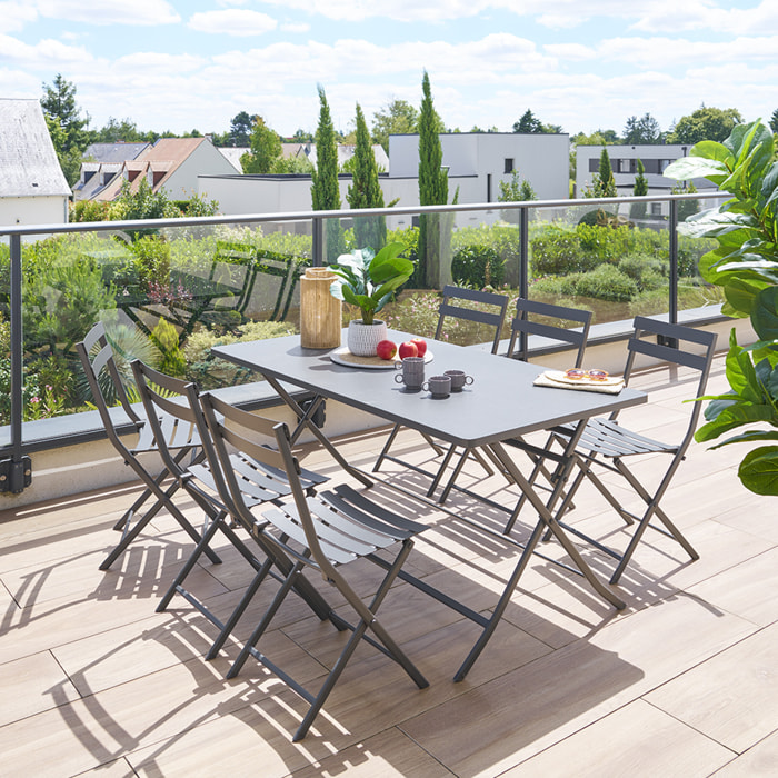 Table de jardin pliante rectangulaire "Greensboro" graphite 6 places en acier
