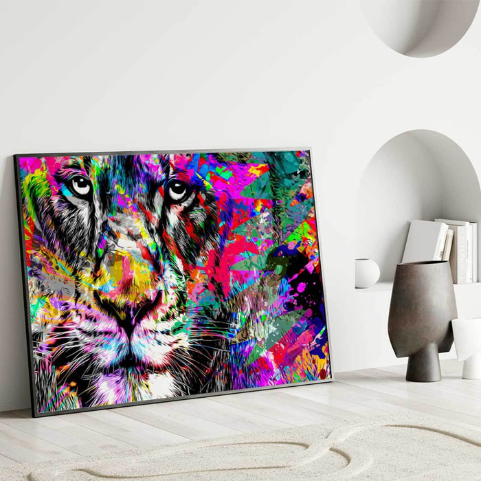 Affiche encadrée lion pop art multicolore Affiche + cadre en métal - Noir