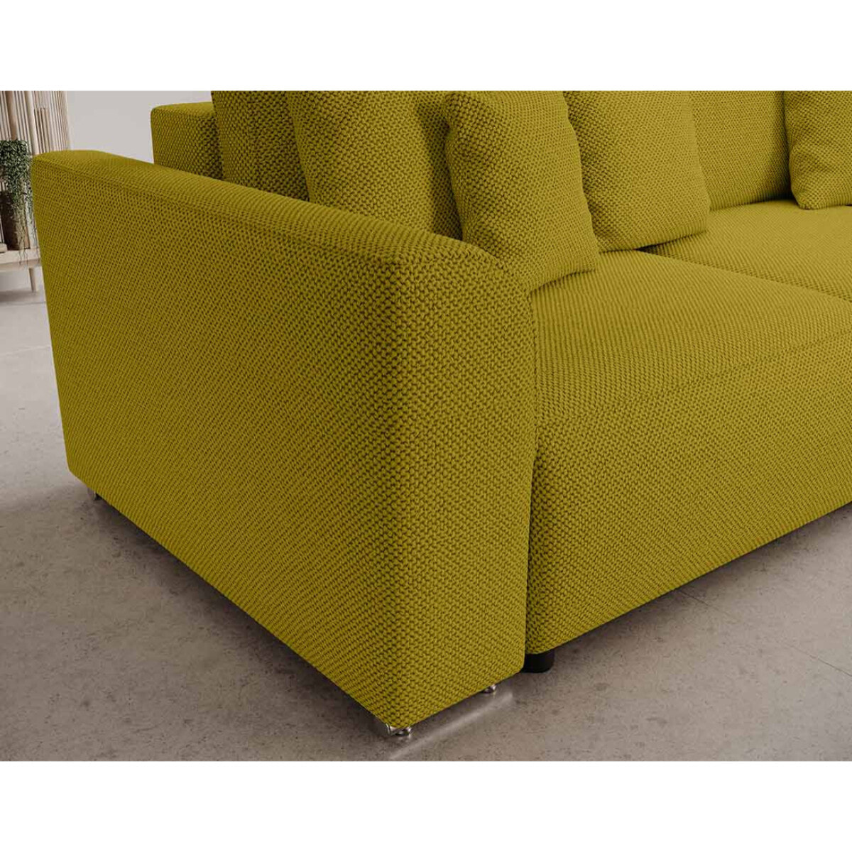 Gabriel - Canapé panoramique en U 7 places convertible avec coffre en tissu texturé - Vert