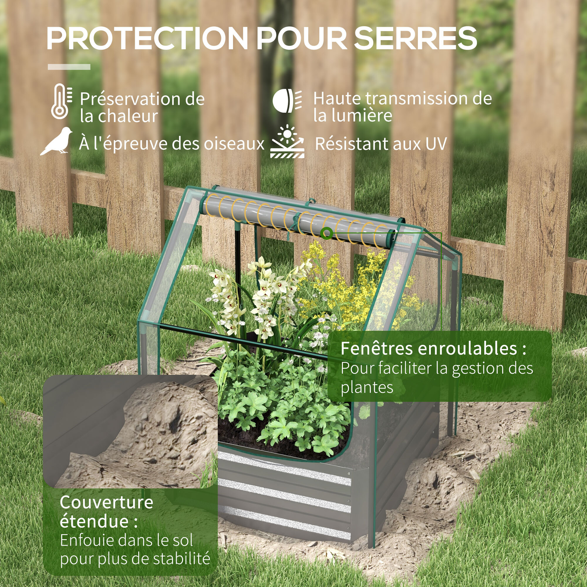 Mini carré potager serre 2 en 1 - 70 x 70 x 90 cm - anthracite transparent