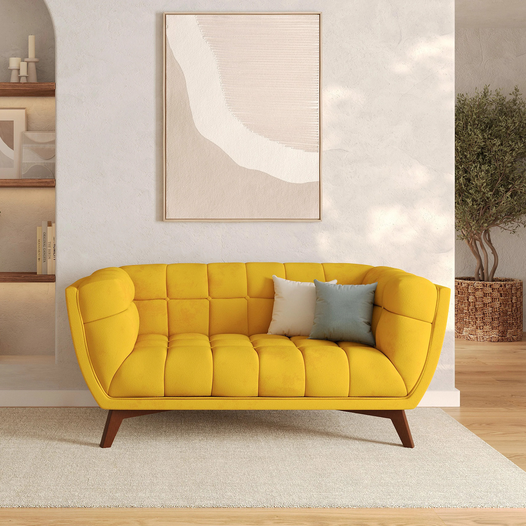 Canapé 2 places en velours jaune - Mona