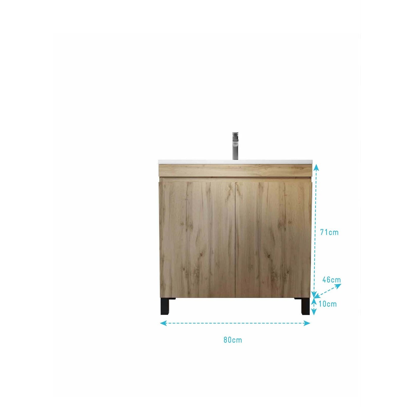 Meuble de salle de bains 80cm 2 Portes_Chêne Naturel + Vasque céramique blanche - TIMBER 80