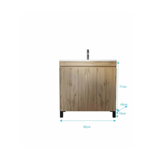 Meuble de salle de bains 80cm 2 Portes_Chêne Naturel + Vasque céramique blanche - TIMBER 80
