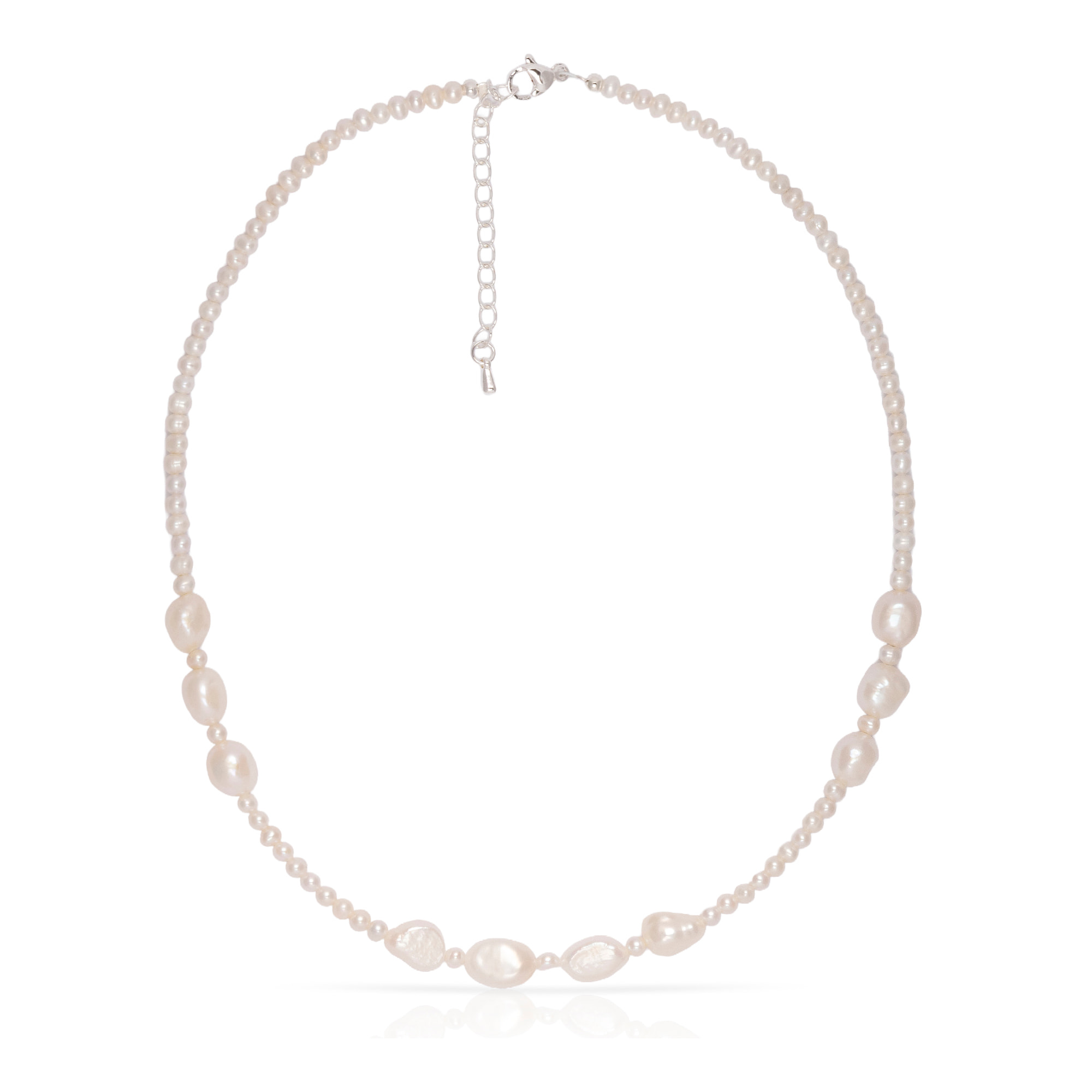 Abundantia Set de pulsera y collar a juego de perlas naturales de distintos tamaños.