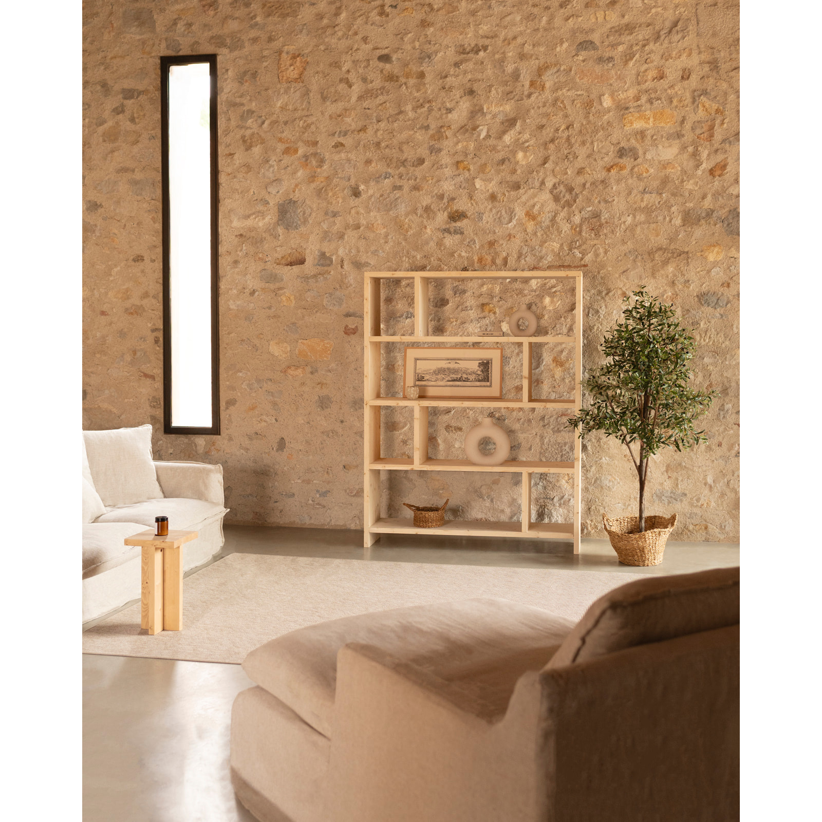 Étagère en bois massif ton naturel de 180x140cm Hauteur: 180 Longueur: 140 Largeur: 35