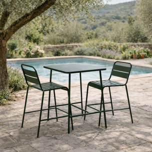 Ensemble table de bar et 2 chaises hautes d'extérieur vert EVORA