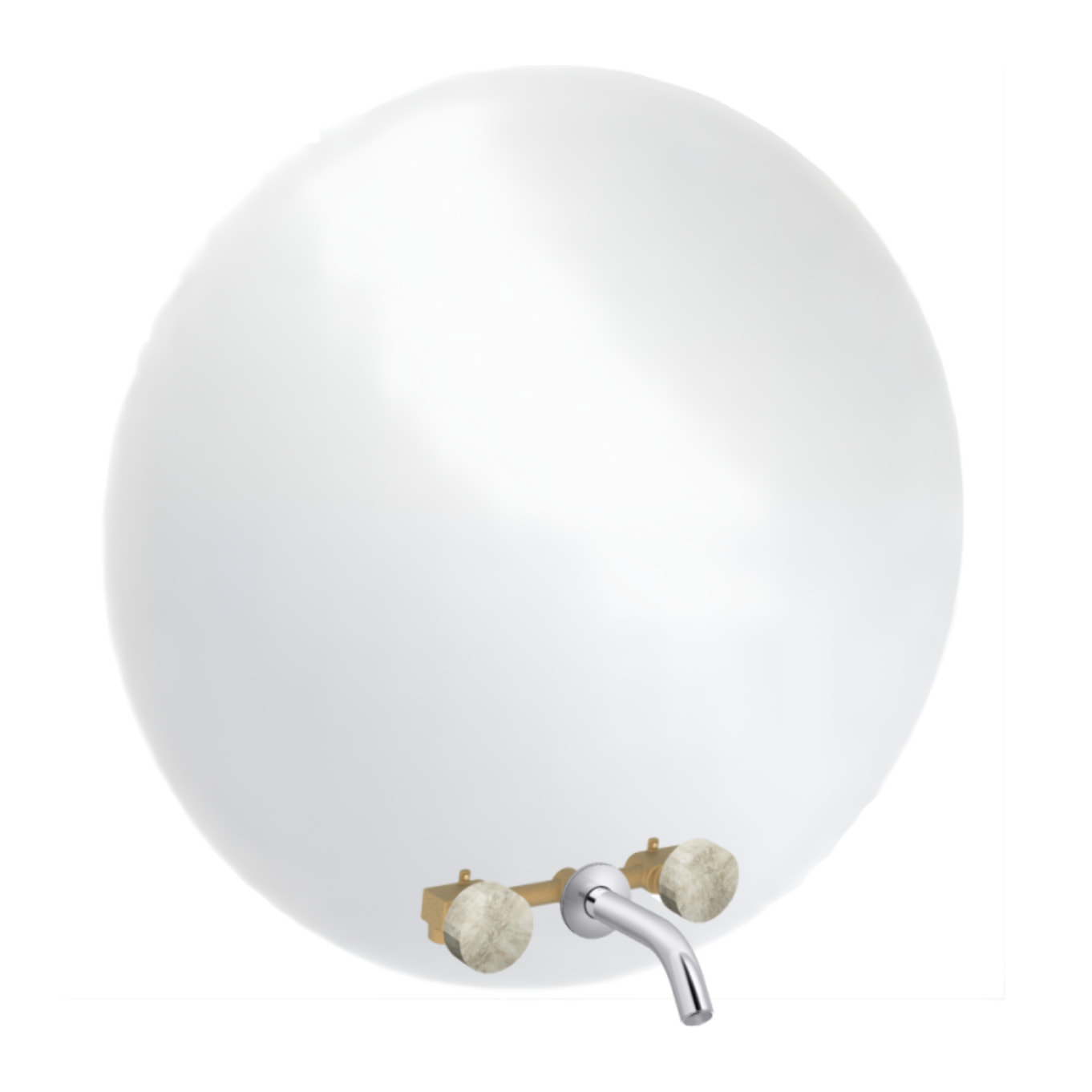 Miroir LED rond 3 trous + mélangeur lavabo encastré 3 trous Grands Boulevards douceur minérale et chromé