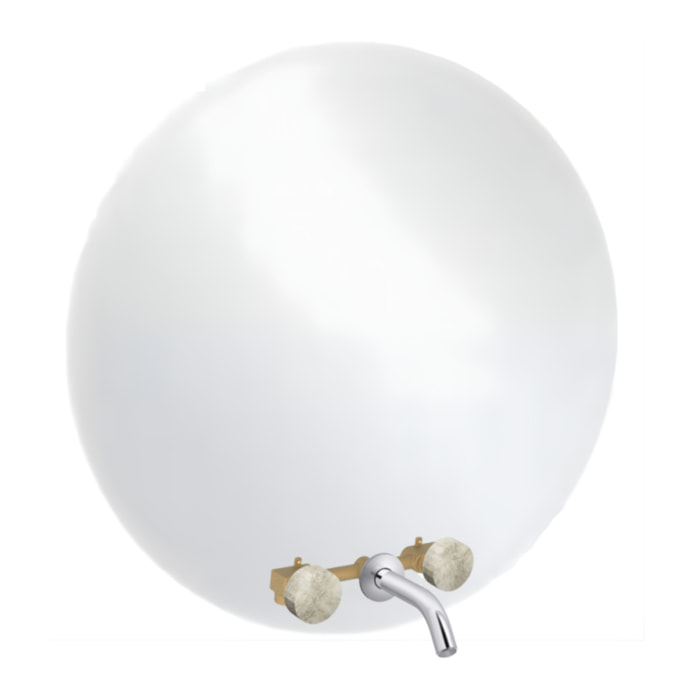 Miroir LED rond 3 trous + mélangeur lavabo encastré 3 trous Grands Boulevards douceur minérale et chromé