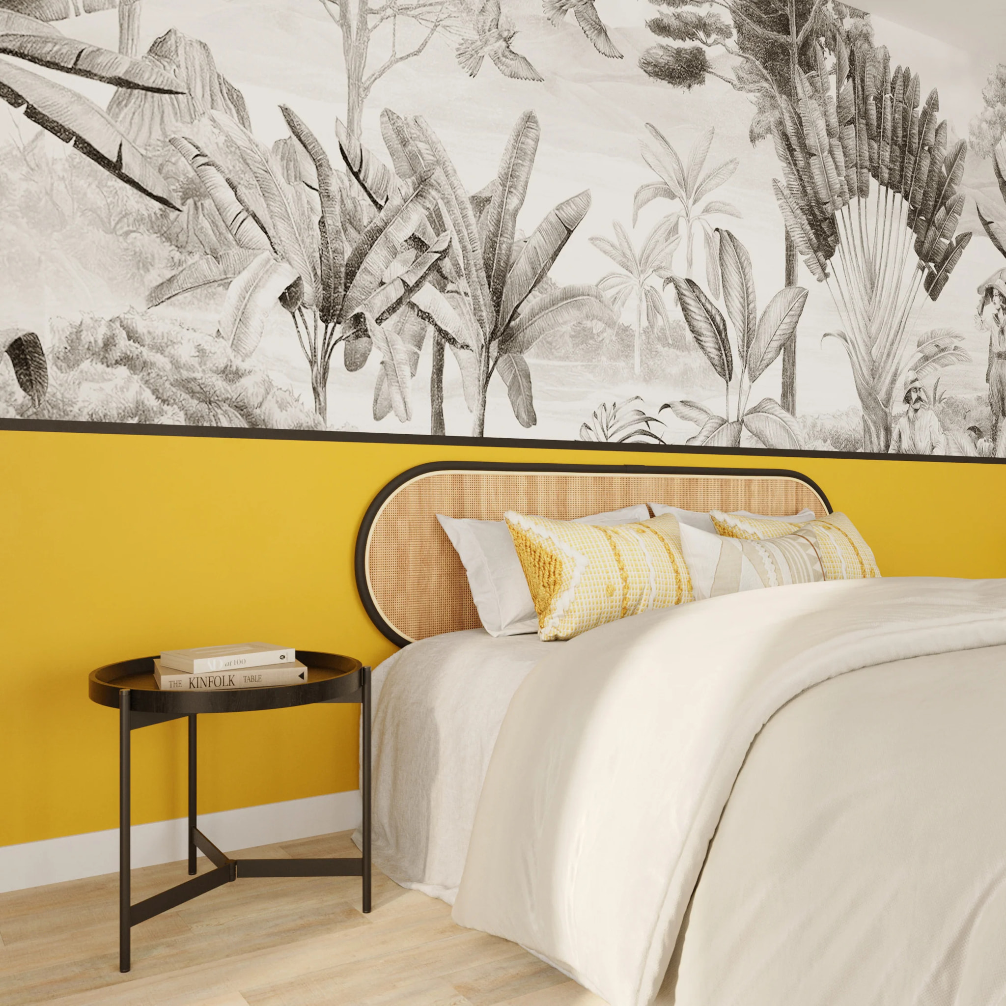 Tête de lit en rotin naturel et noir 160 cm - Navahino