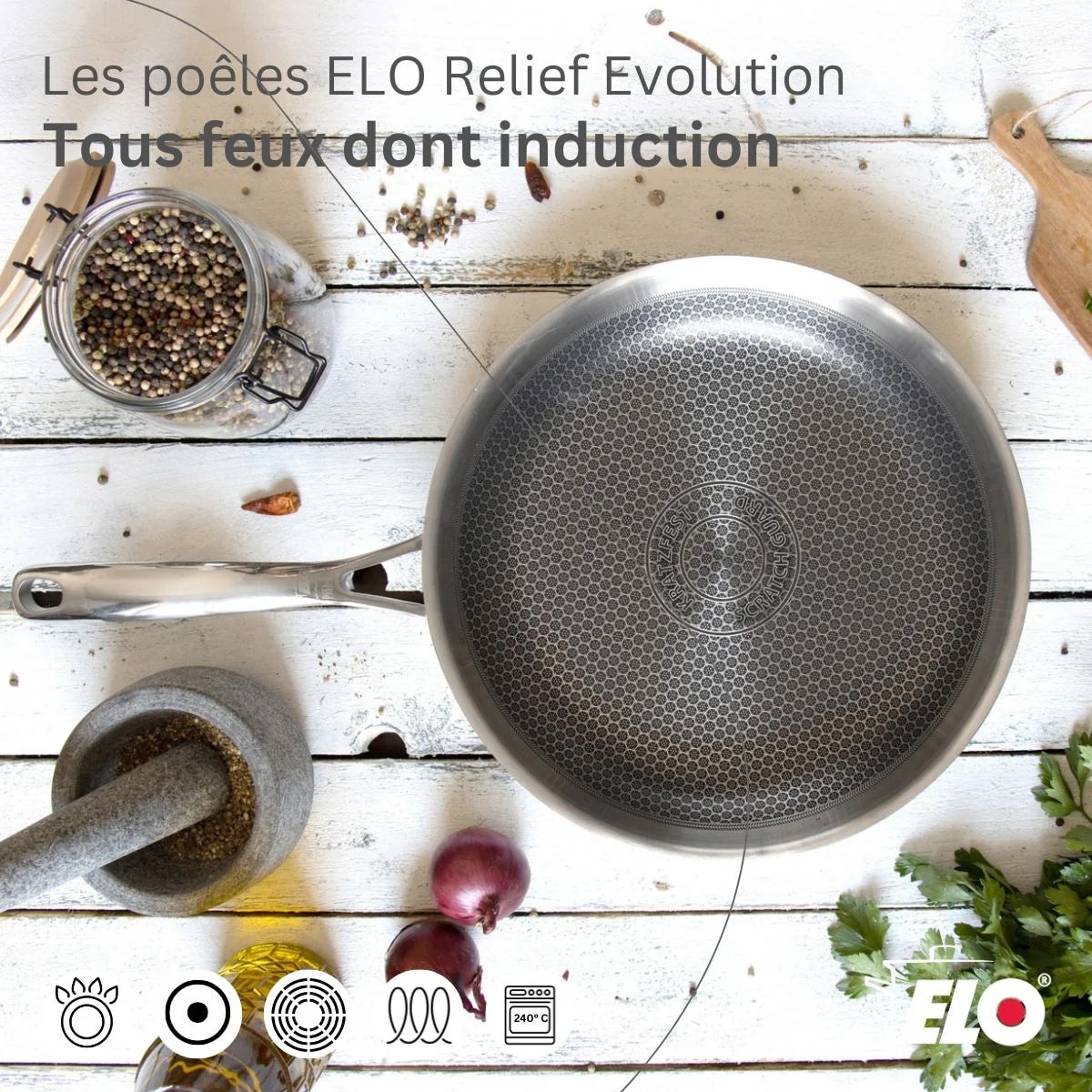 Poêle 28 cm en inox 18/10 Elo Relief Evolution