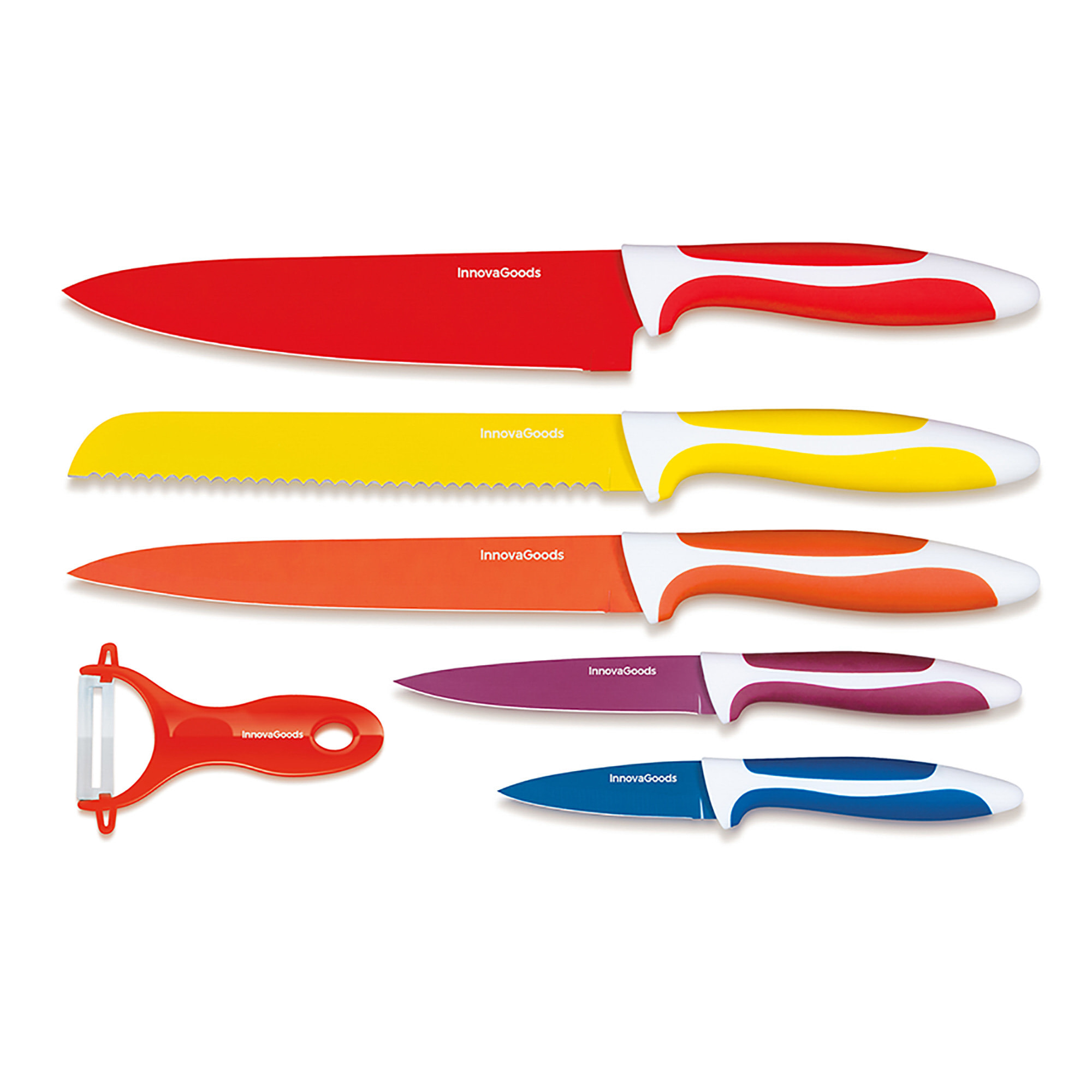 Set di 5 coltelli e pelapatate in ceramica - multicolore