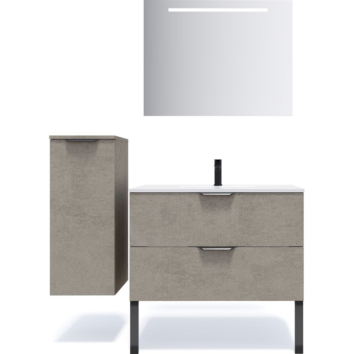 Ensemble vasque intégrée 2 tiroirs + colonne à gauche - VENICE