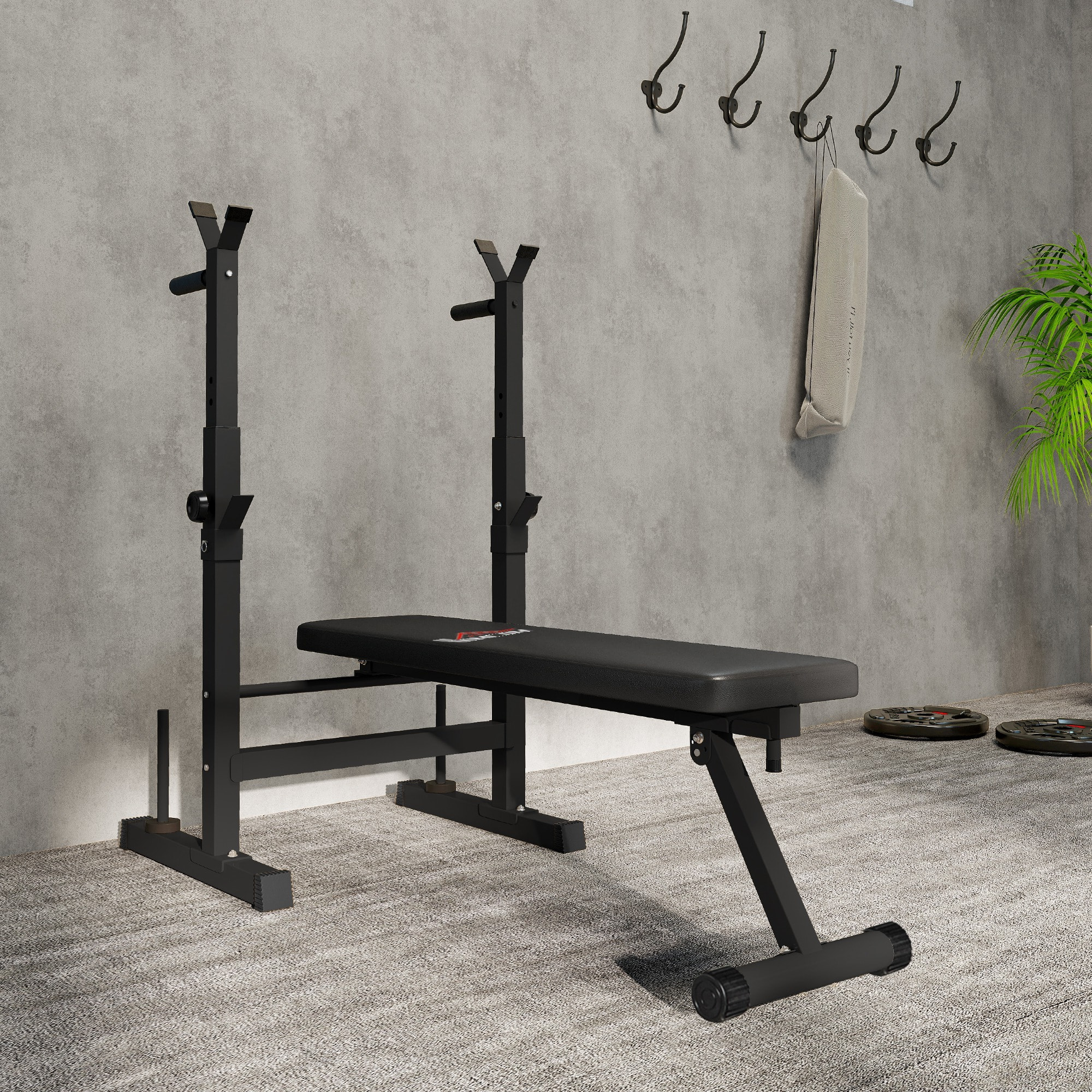 Banco de Musculación Multifuncional Plegable, Banco de Pesas, Press Banca con Soporte para Barras Ajustable y Estación de Dips, Carga 220 kg, para Entrenamiento Completo en Casa Gimnasio
