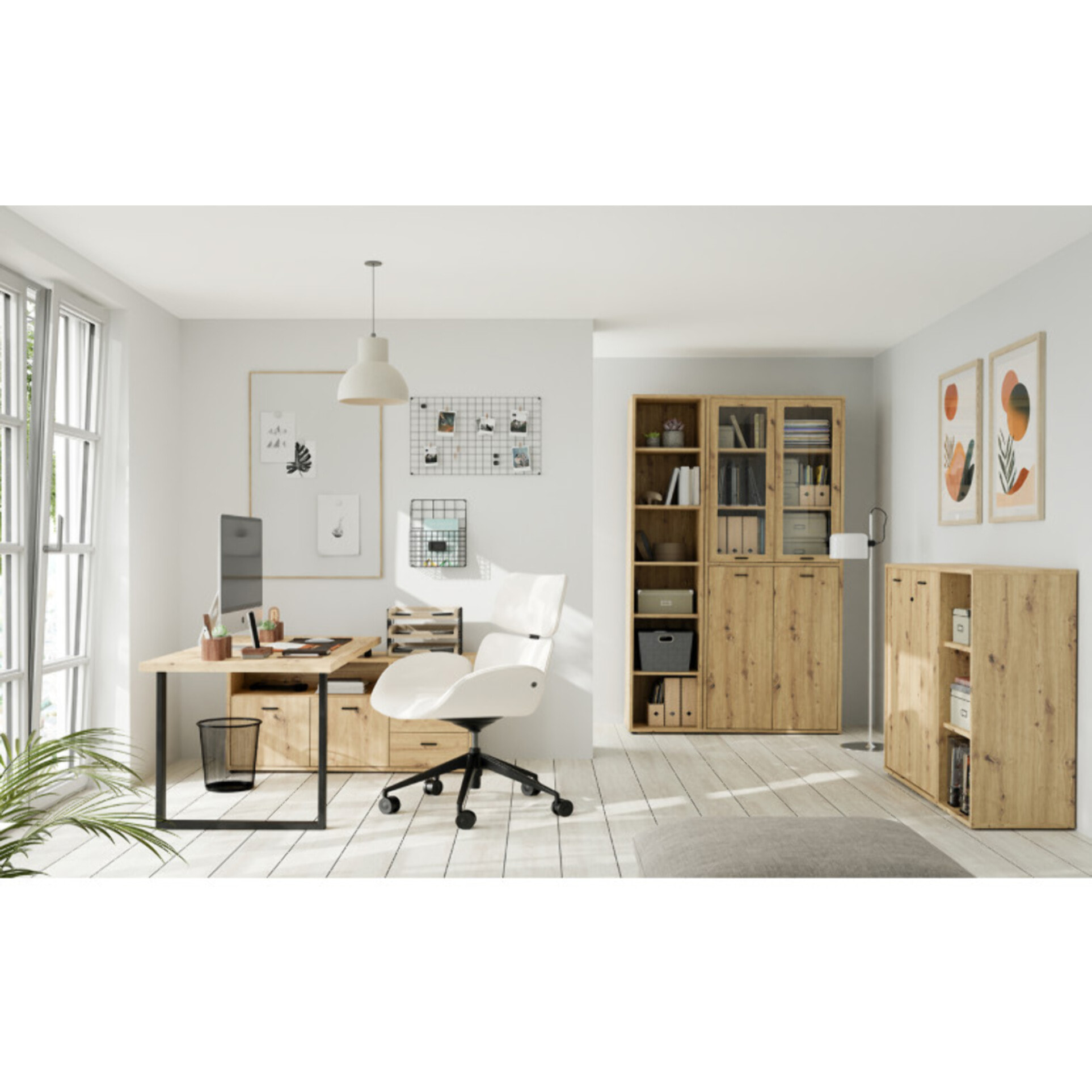 Etagère 5 plateaux 85 cm de large en décor bois chêne - GOTHAM