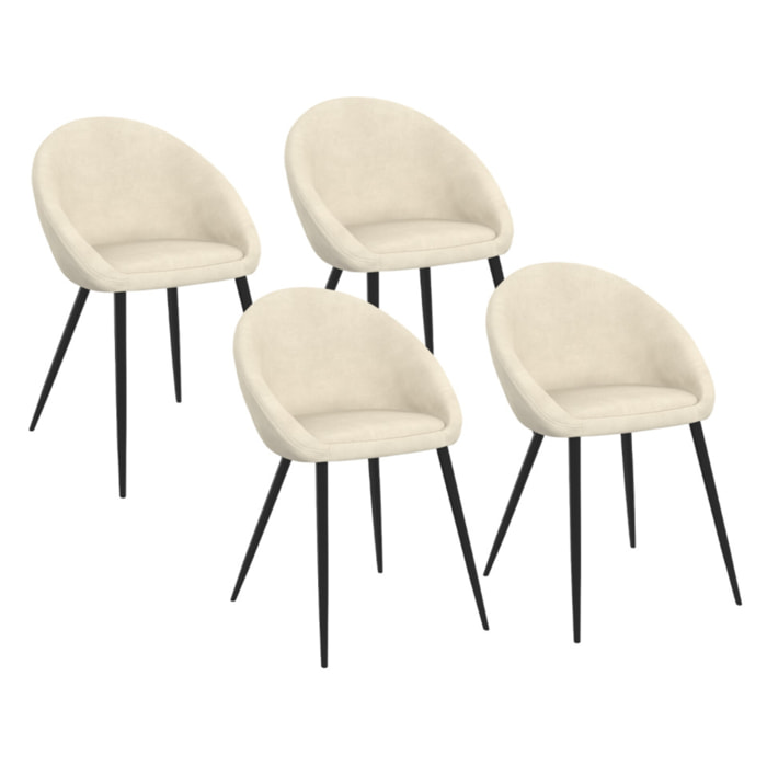 Chaises Dory velours crème pieds métal noirs - lot de 4
