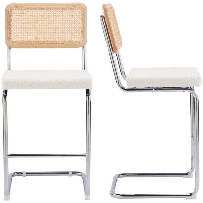 Lot de 2 tabourets de bar en cannage et tissu bouclé - MUSE