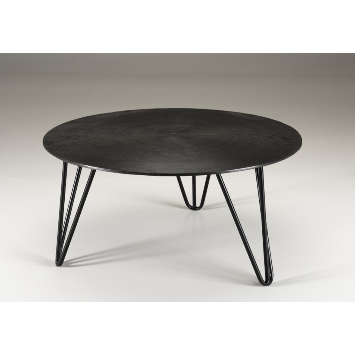 JONAS - Table basse ronde 75x75cm aluminium noir pieds épingles métal noir