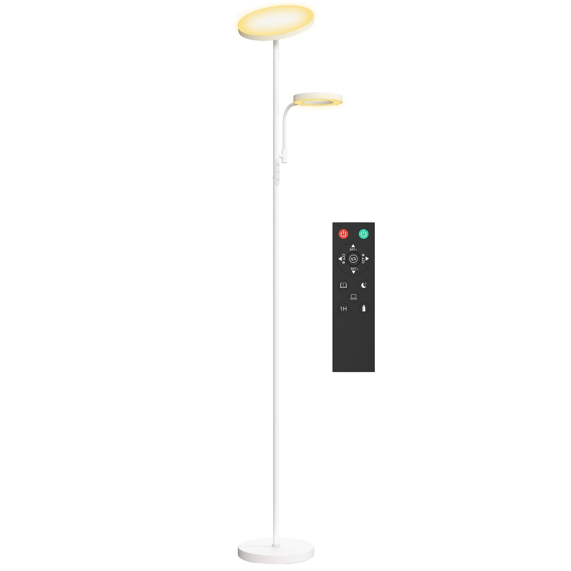 Lámpara de Pie LED Regulable 42W Lámpara de Pie Salón Giratoria con Control Remoto y Táctil Temperatura de Color y Brillo Ajustable para Salas de Estar Dormitorios Oficinas Blanco