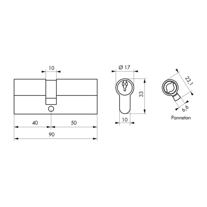 Cylindre de serrure double entrée SA, 40 x 50 mm, anti-arrachement, nickel, 3 clés - 1 pièce - THIRARD - 00016398
