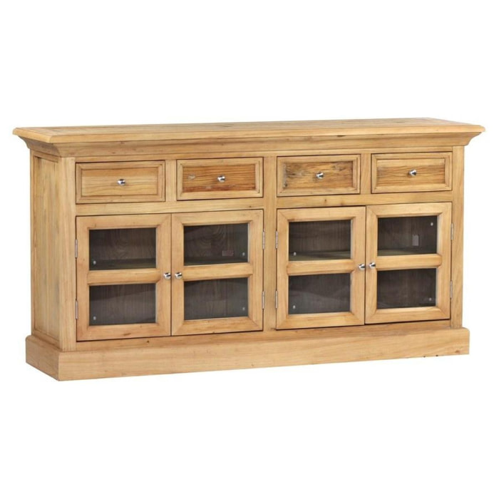 Credenza buffet in legno di olmo, 4 ante e 4 cassetti 170x45x87 cm