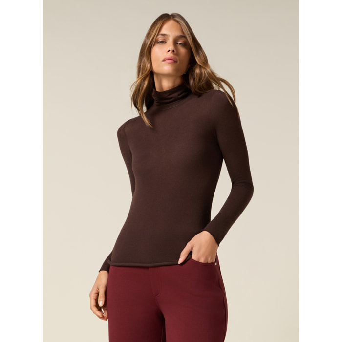 Oltre - Camiseta cuello alto mezcla modal - Marrón