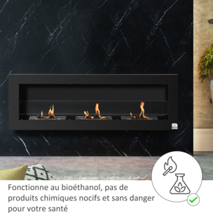 Cheminée bioéthanol murale design Bauhaus - triple brûleur 1 L - pare-feu verre trempé, kit fixation inclus - acier inox. acier dépoli noir