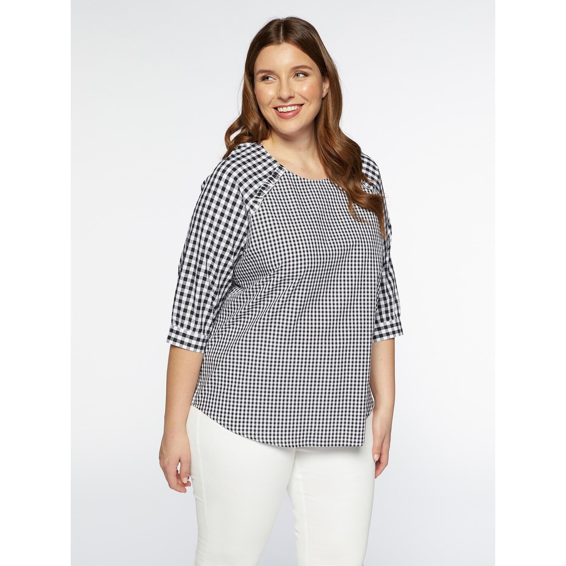 Fiorella Rubino - Blusa in cotone a quadretti Vichy - Nero