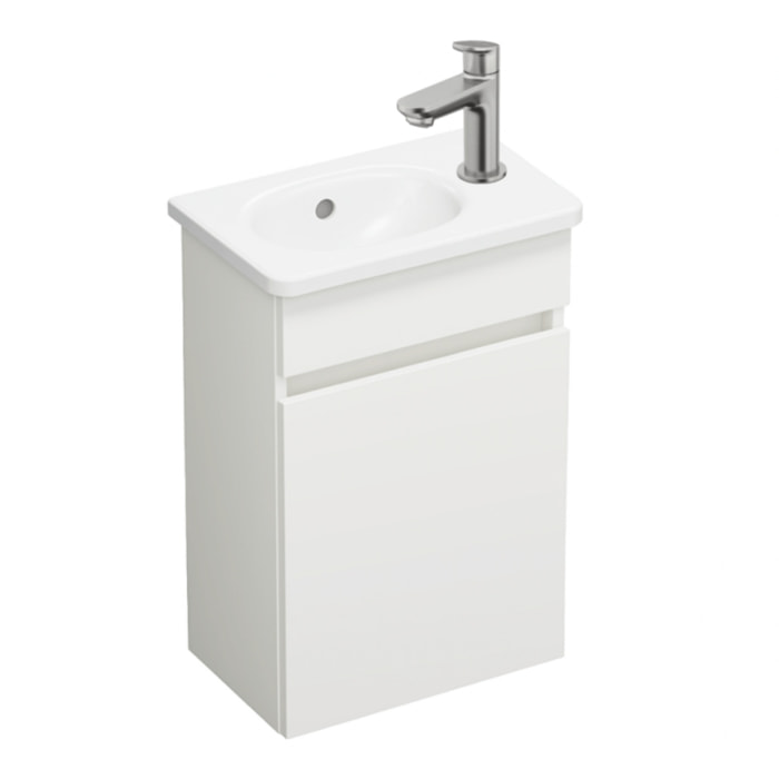 Pack meuble suspendu lave-mains Joline blanc mat + Robinet lave-mains eau froide Duravit Wave Inox brossé