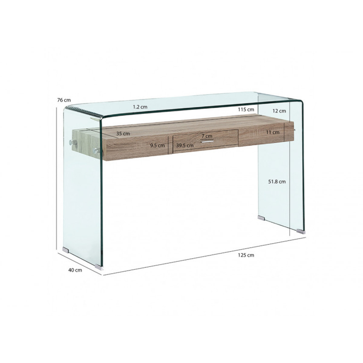 Console en verre trempé et caisson avec tiroirs en bois - GLASS