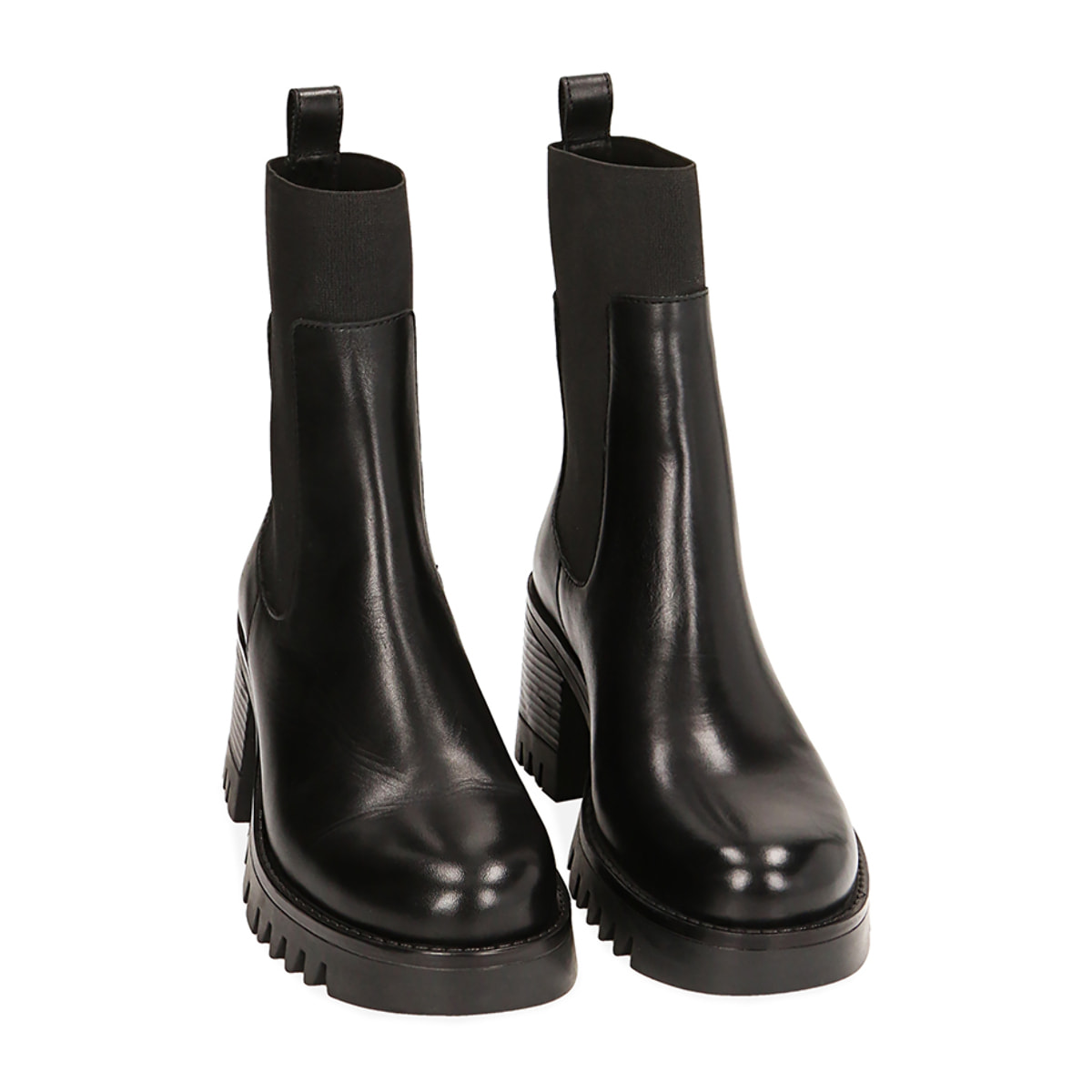 Stivaletti Chelsea neri in pelle, tacco 7 cm