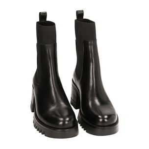Stivaletti Chelsea neri in pelle, tacco 7 cm