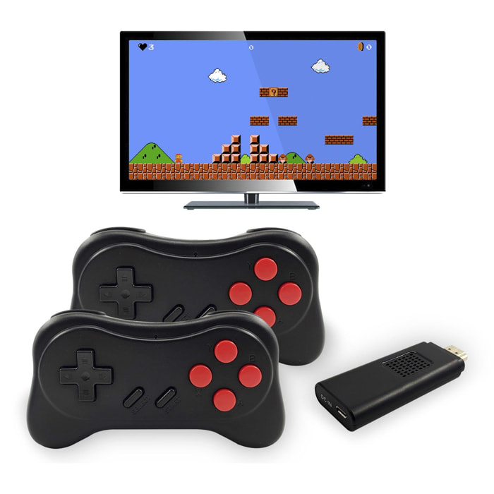 DAM Consola de videojuegos U-06, conexión HDMI a tu pantalla TV. FullHD. Incluye 660 juegos retro arcade clásicos. 12x3x6,5 Cm. Color: Negro