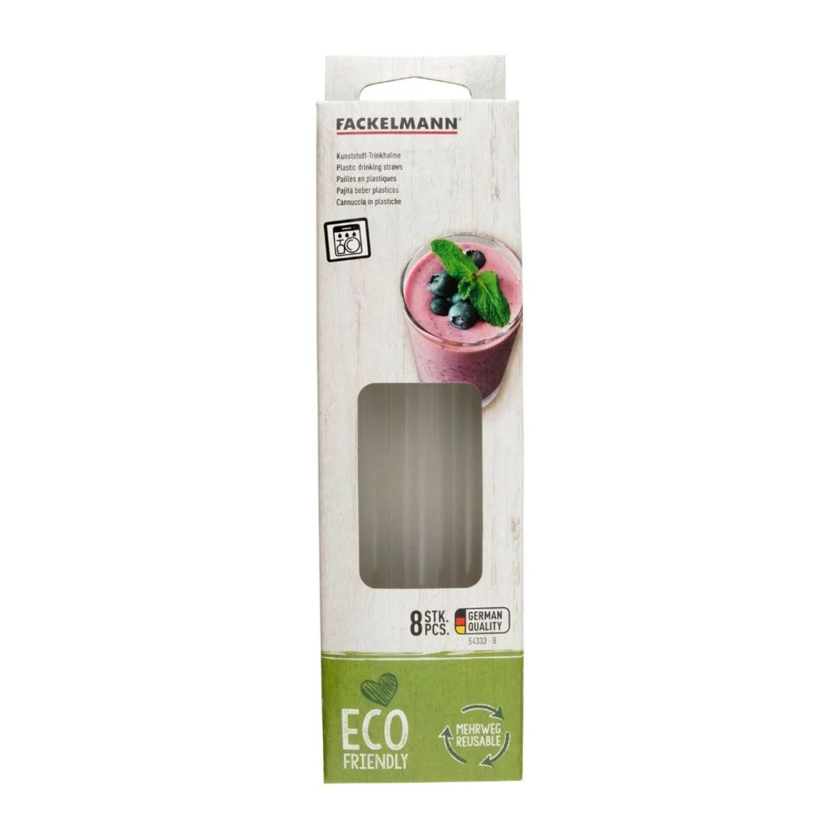 Lot de 8 pailles transparentes et réemployables en plastique 20 cm Fackelmann Bar Concept