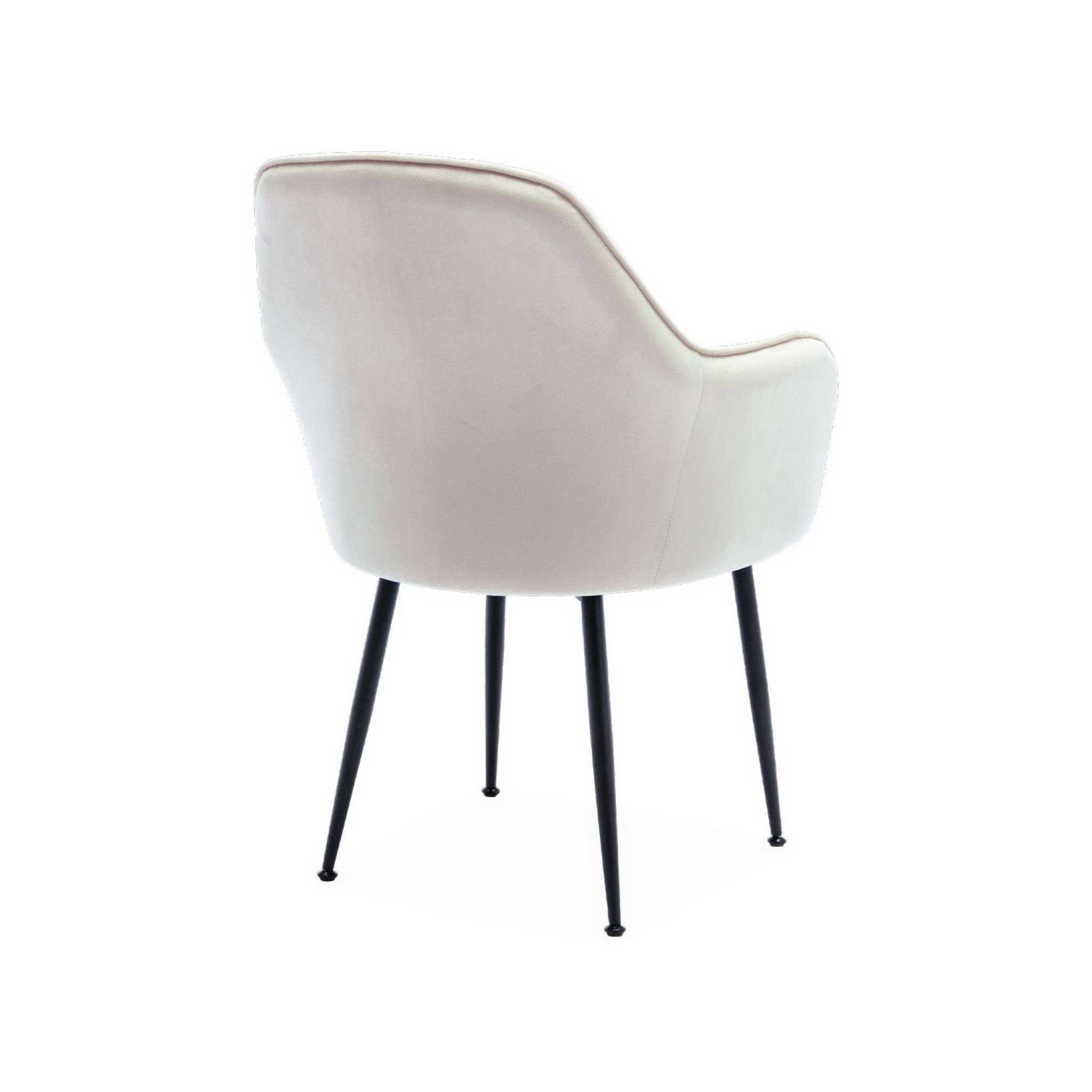 Lot de 4 fauteuils en velours blanc cassé et pieds en métal noir. Shella L 57 x P 59 x H 84.5