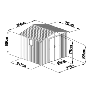 Abri de jardin métal gris anthracite 5.71 m² + kit d'ancrage